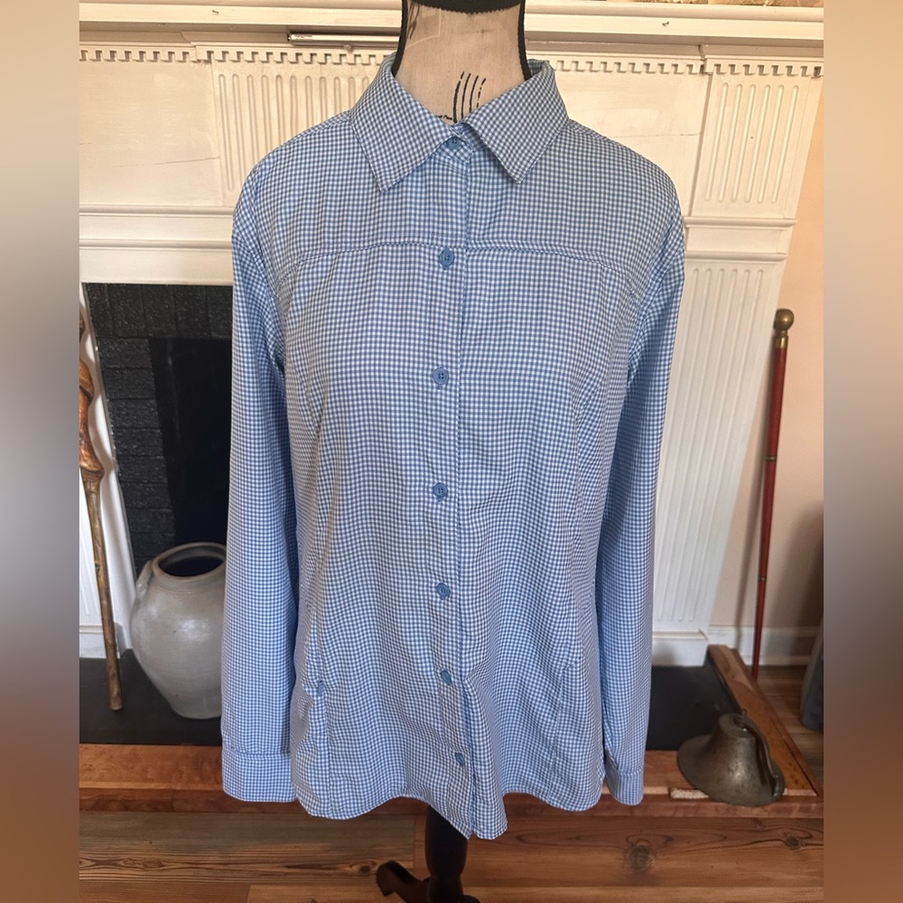 Magellan MagWick Gingham Fishing Shirt Blue White Lightweight Moisture Wicking L